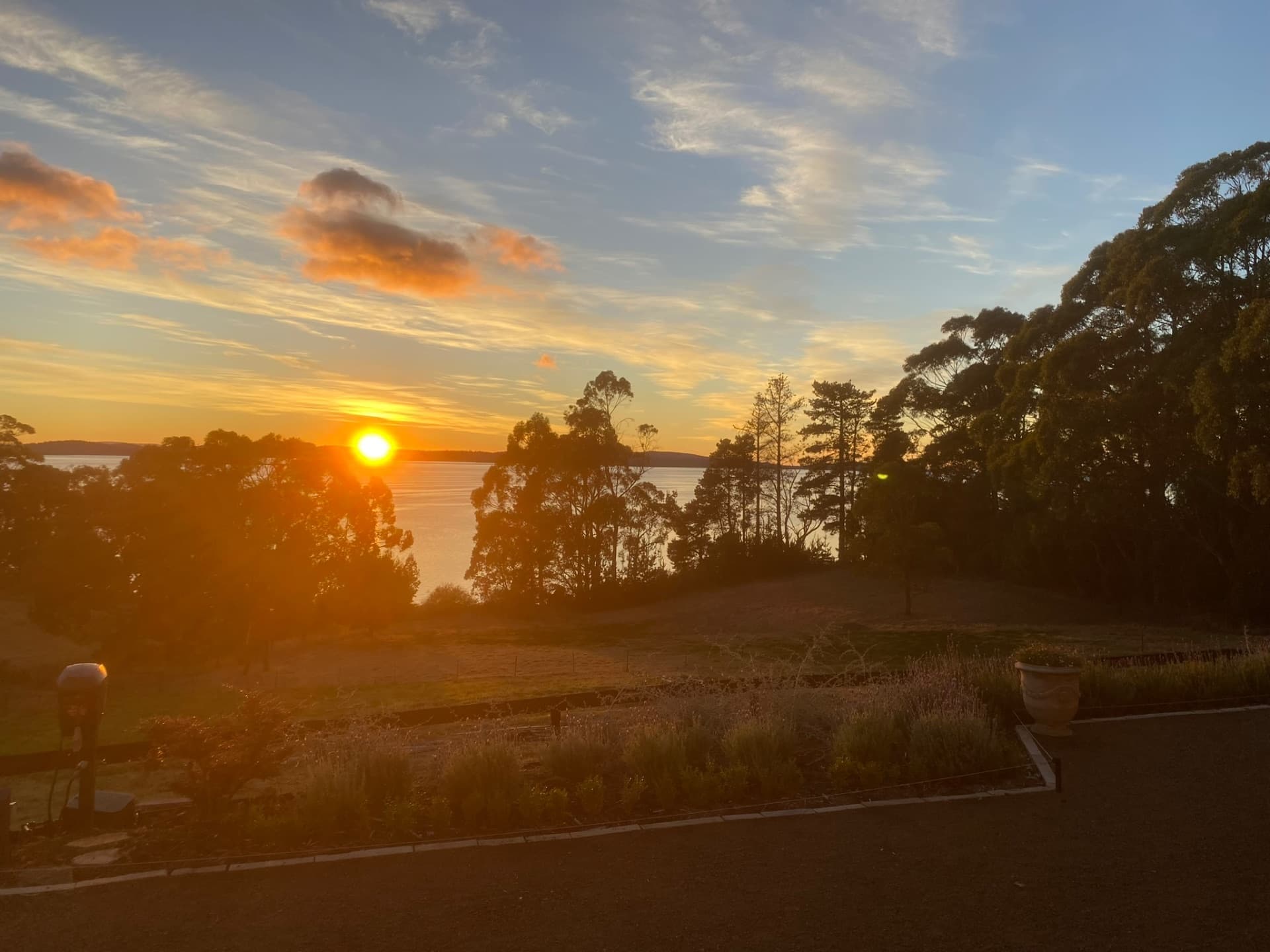 Sunrise view from The Cottage at Flowerpot, looking east over Bruny Island